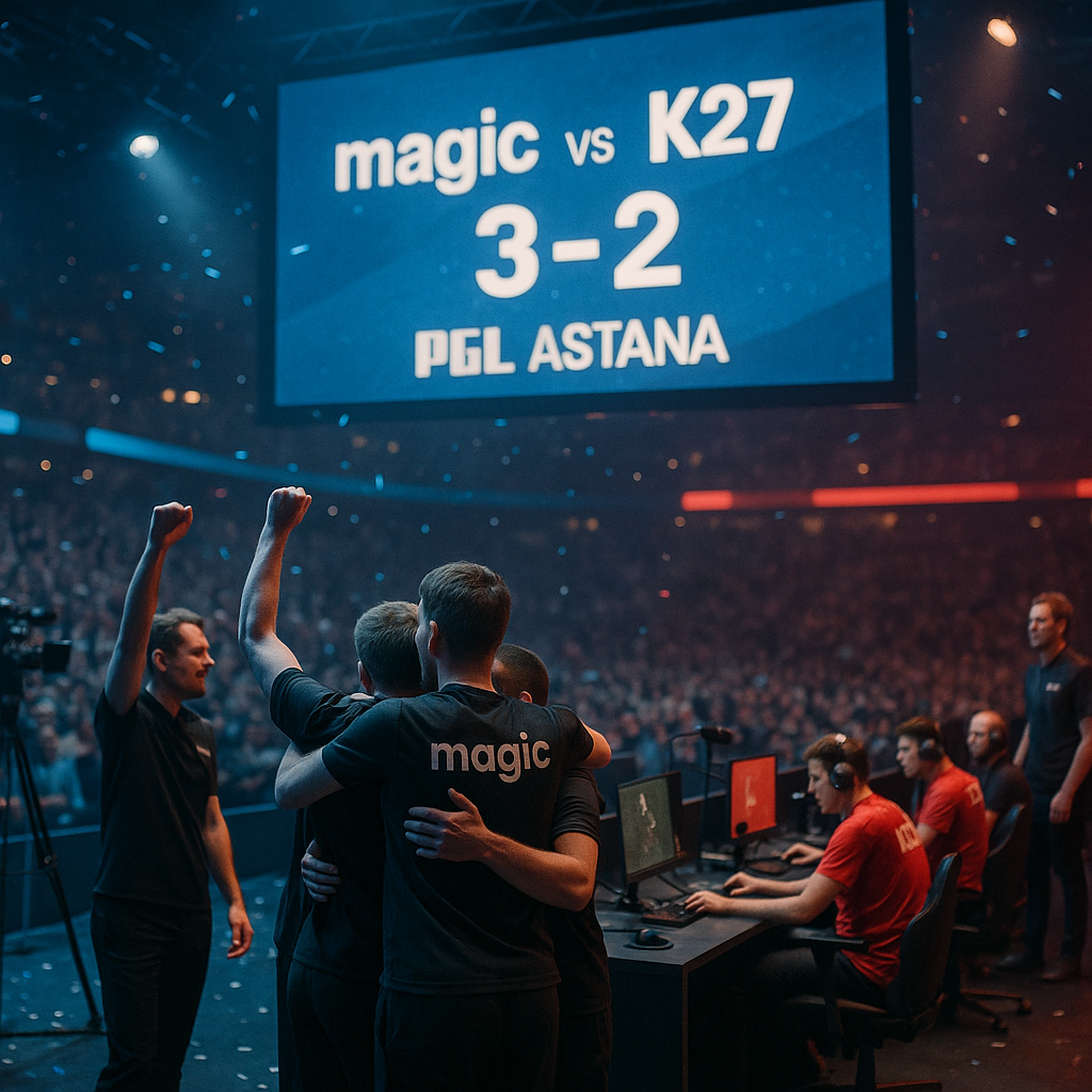Team magic celebrates a 3–2 BO5 win over K27 on a European stage with